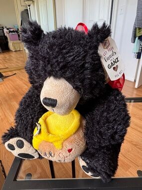 GANZ Black Bear Plush with Yellow Honey Pot